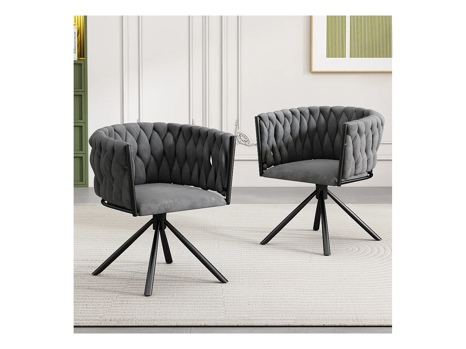 Lot de 2 chaises de salle à manger pivotantes - velours gris - avec accoudoirs rembourrés et pieds en métal
