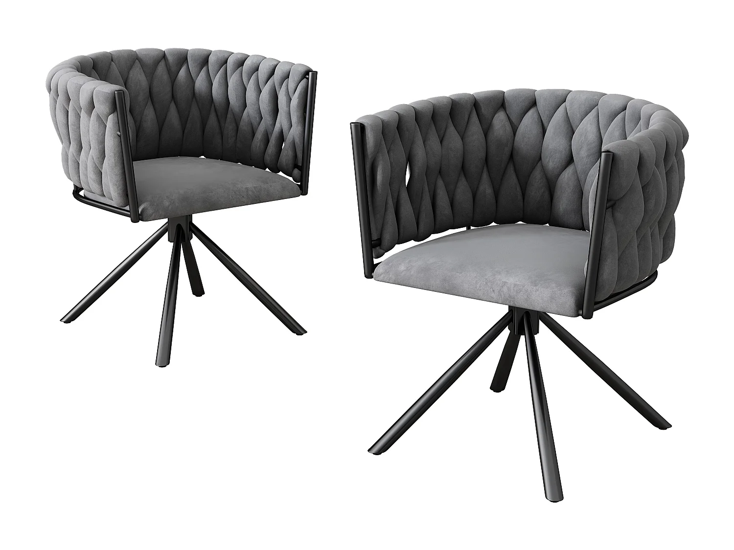 Lot de 2 chaises de salle à manger pivotantes - velours gris - avec accoudoirs rembourrés et pieds en métal