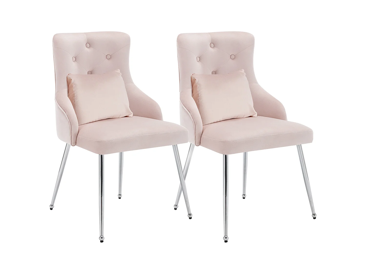Lot de 2 chaises de salle à manger - velours rose - avec dossier et coussin lombaire - pour chambre et salle à manger