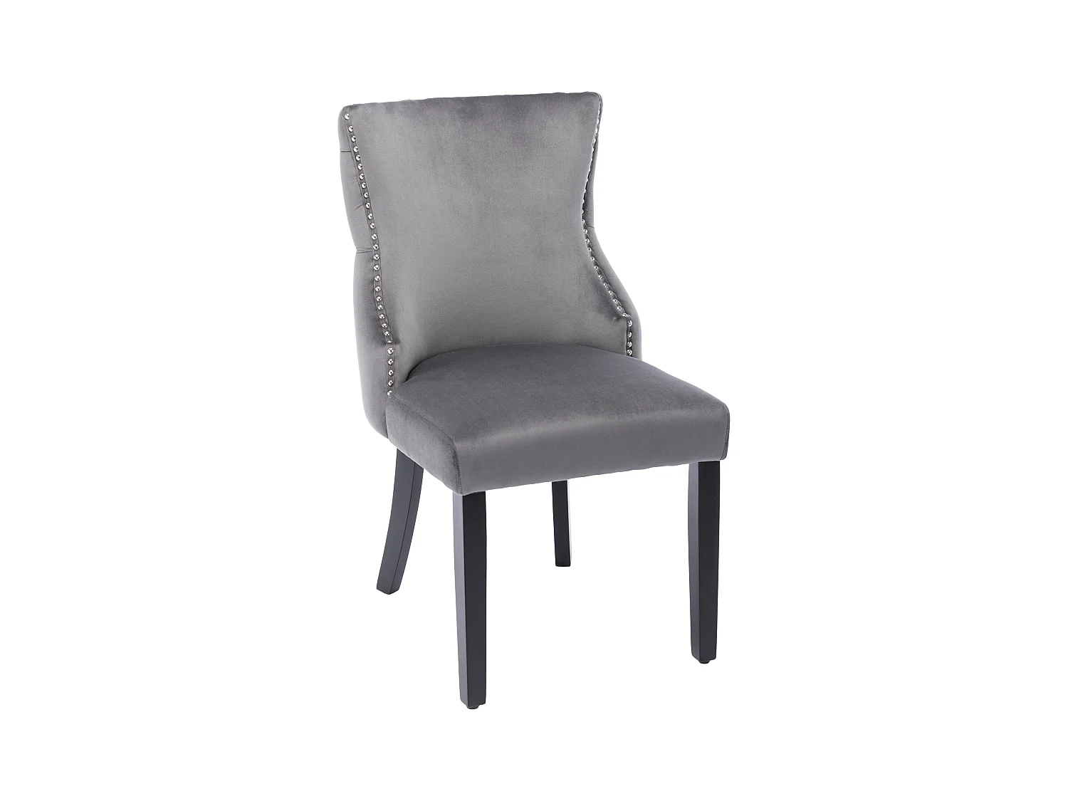 Juego de 2 sillas de comedor - terciopelo gris - con respaldo abotonado y patas de madera negras