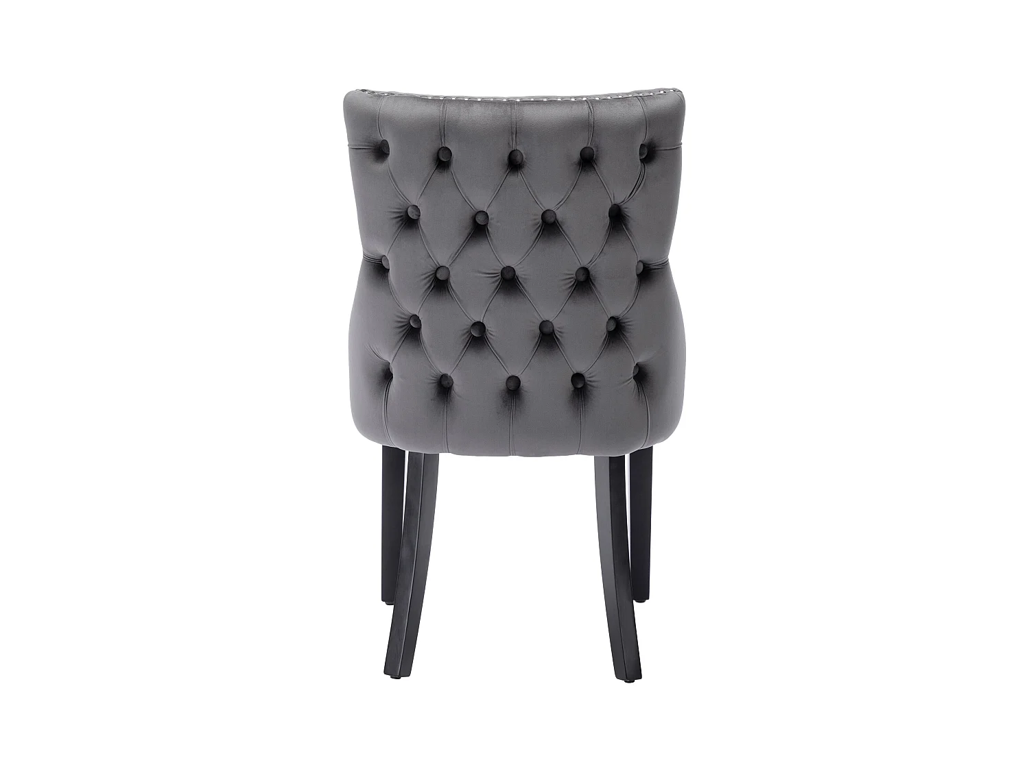 Juego de 2 sillas de comedor - terciopelo gris - con respaldo abotonado y patas de madera negras