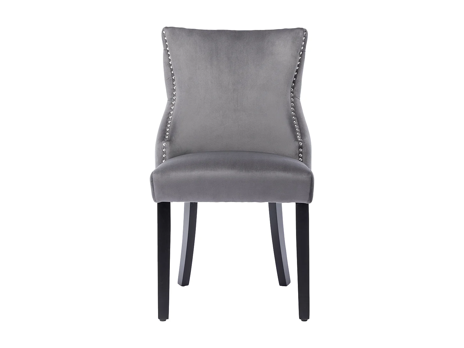 Lot de 2 chaises de salle à manger - velours gris - avec dossier boutonné et pieds en bois noir