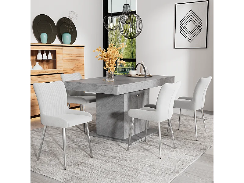 Set di 4 sedie da pranzo - Velluto grigio - Con schienale e gambe in metallo - Per soggiorno e sala da pranzo