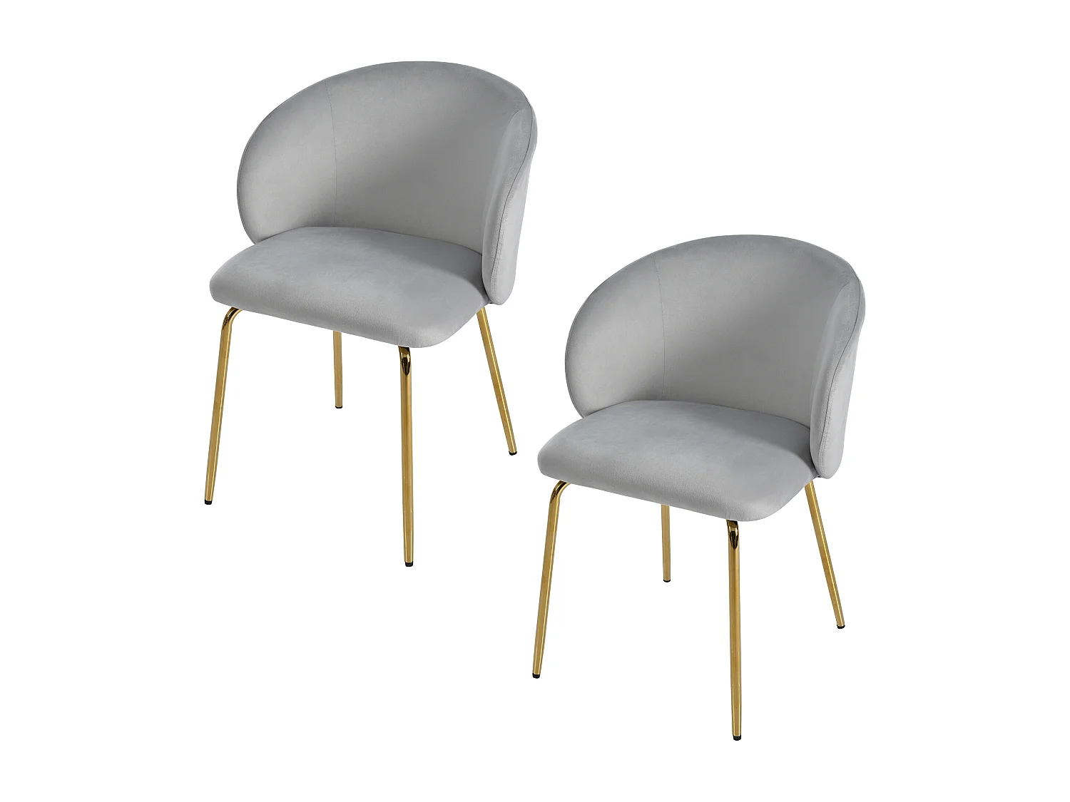 Lot de 2 chaises de salle à manger - tissu velours gris - chaise avec accoudoirs et pieds en métal doré