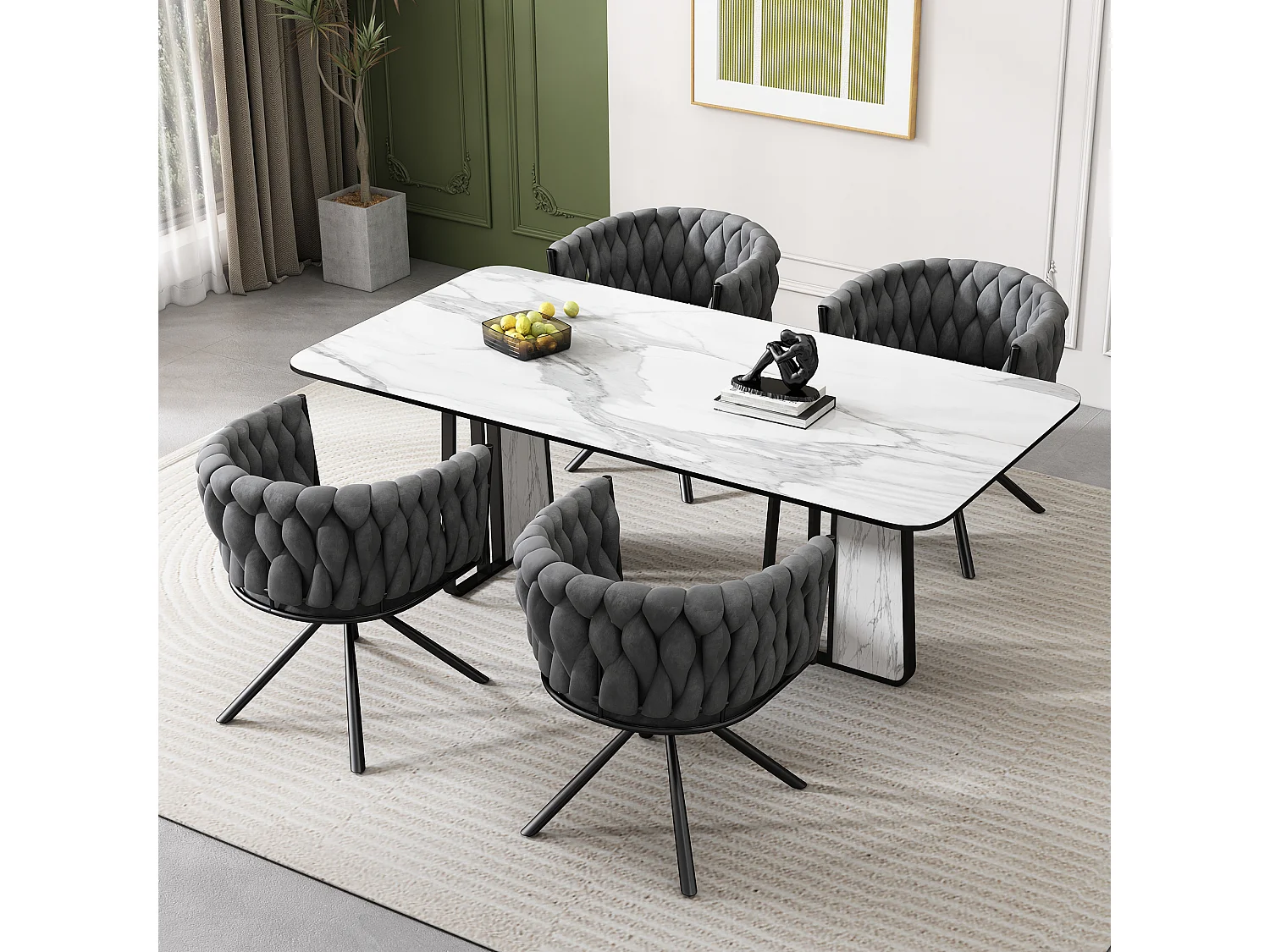 Lot de 4 chaises de salle à manger pivotantes - velours gris - avec dossier rembourré et pieds en métal