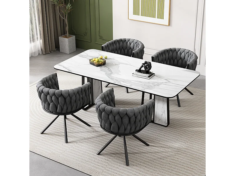 Lot de 4 chaises de salle à manger pivotantes - velours gris - avec dossier rembourré et pieds en métal