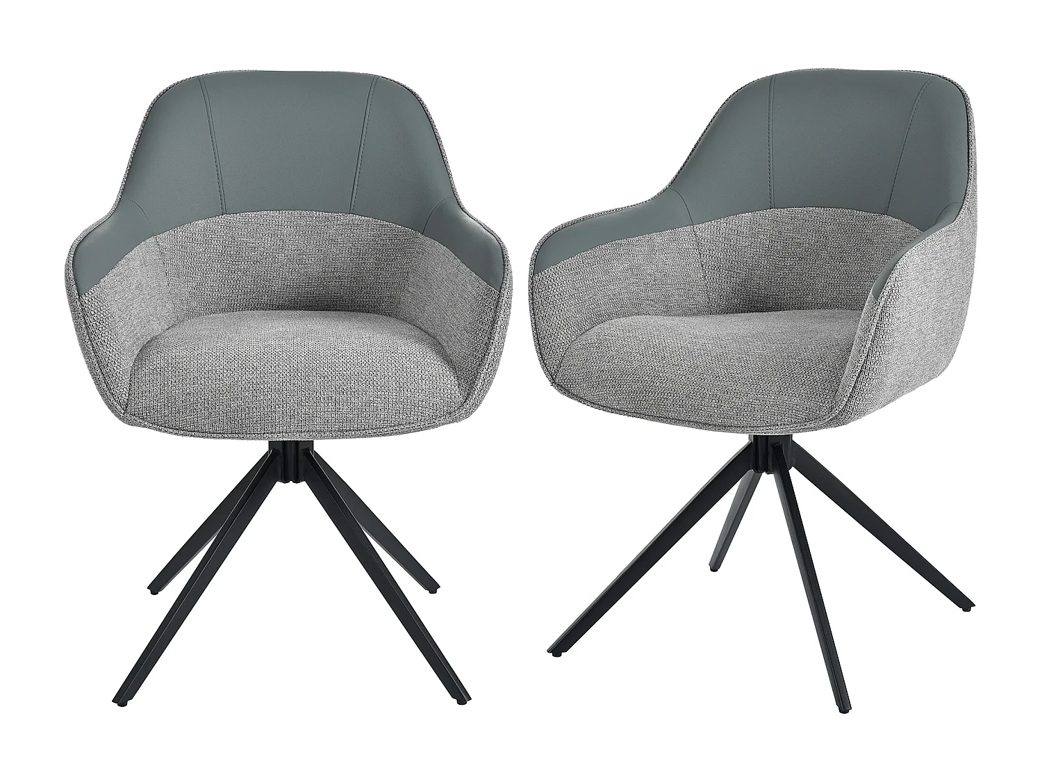 Lot de 2 chaises de salle à manger - Chaise pivotante avec dossier et accoudoirs - similicuir et tissu gris