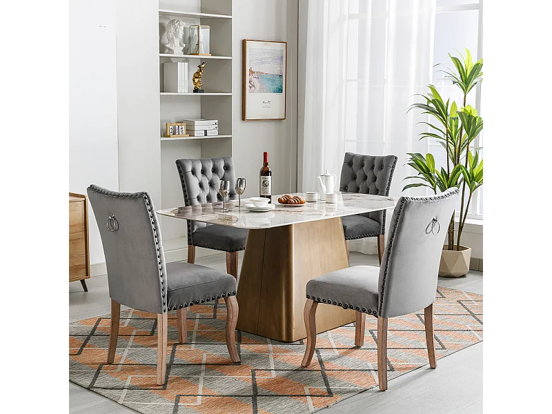 Lot de 4 chaises de salle à manger - chaise de salle à manger en velours gris - avec dossier rembourré et pieds en bois