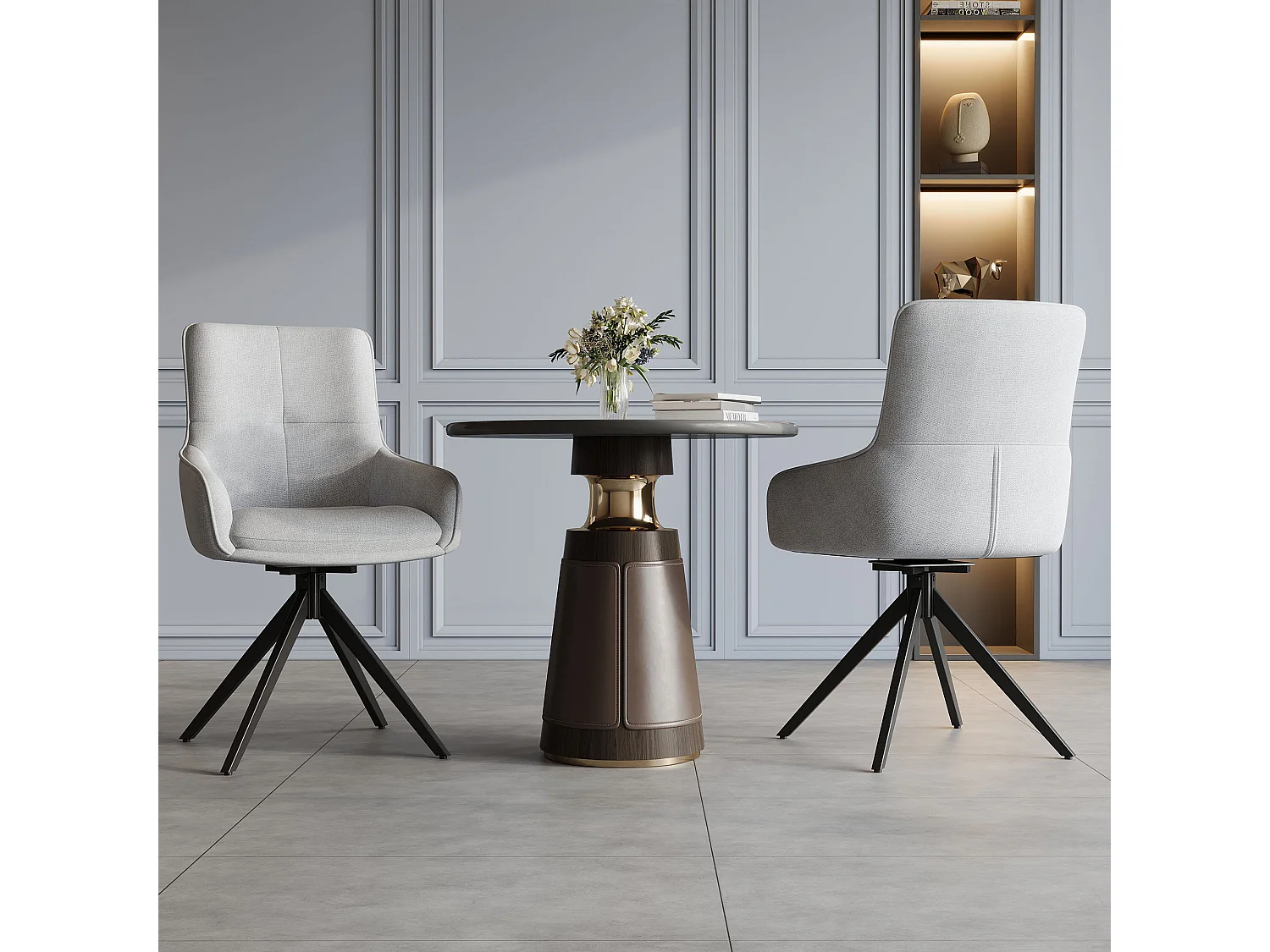 Juego de 2 sillas de comedor - Tela de lino gris - Silla giratoria con respaldo y reposabrazos