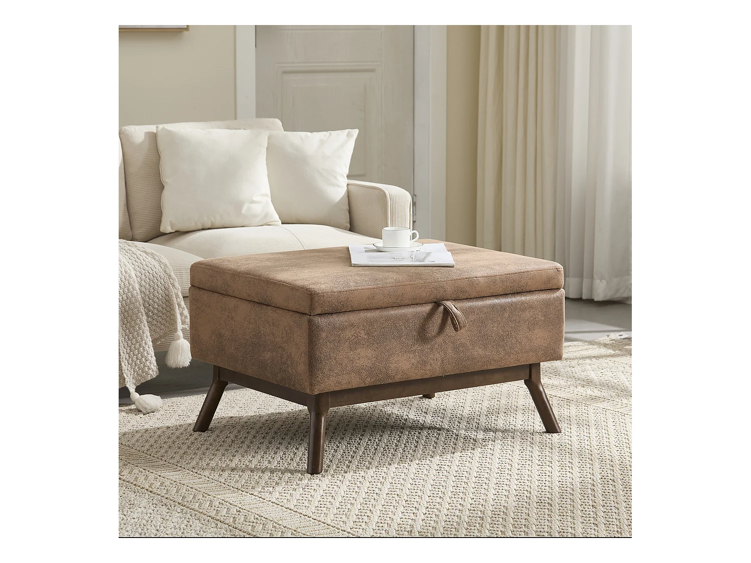 Chaise carrée - Chaise avec rangement - pour salon, entrée et salle familiale - marron