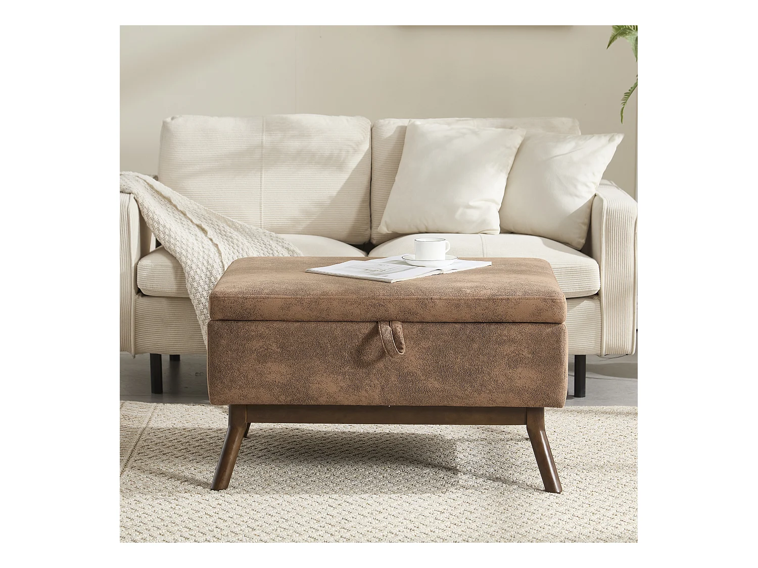 Chaise carrée - Chaise avec rangement - pour salon, entrée et salle familiale - marron