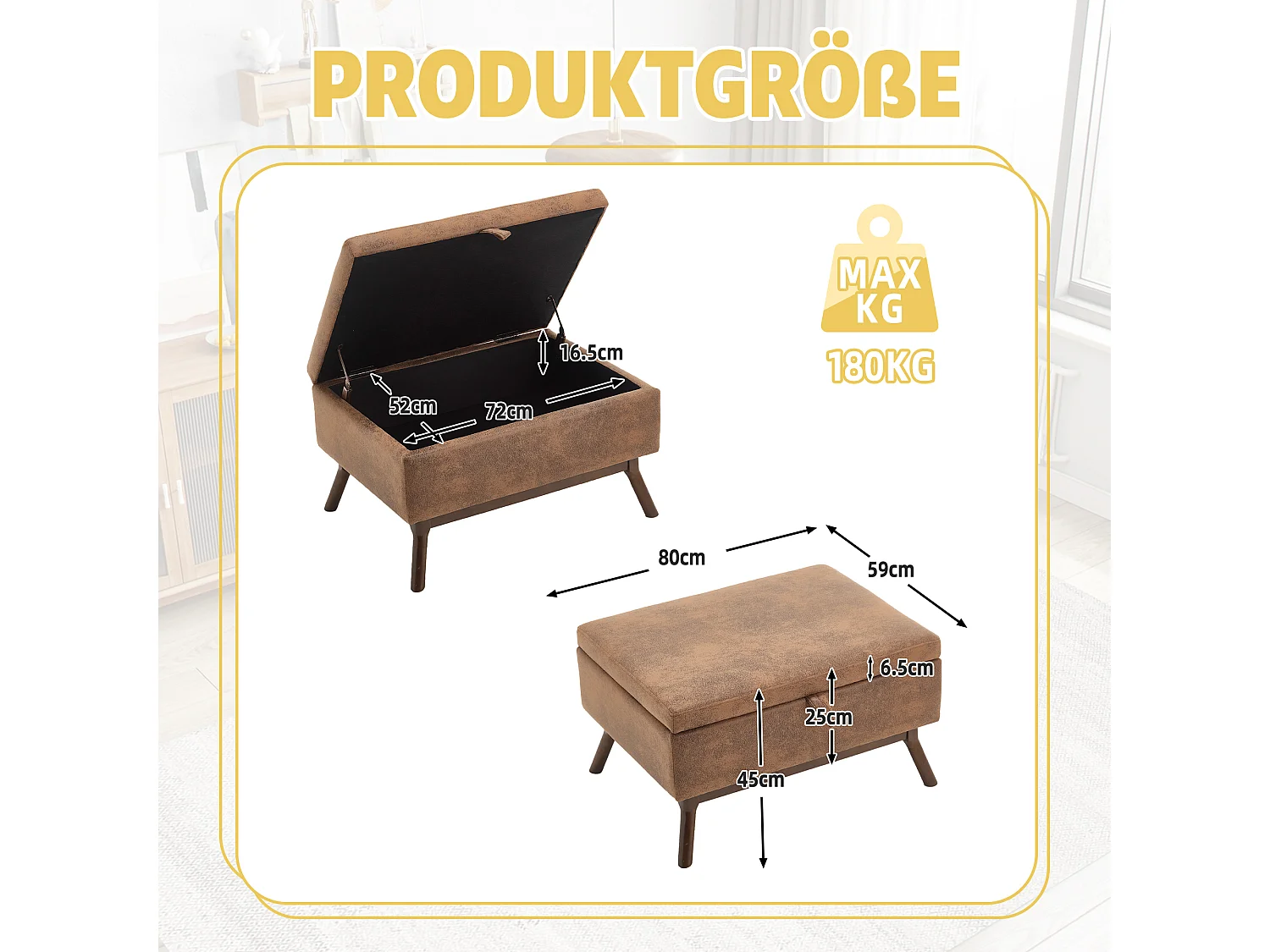 Sedia quadrata - Sedia con contenitore - per soggiorno, ingresso e soggiorno - Marrone