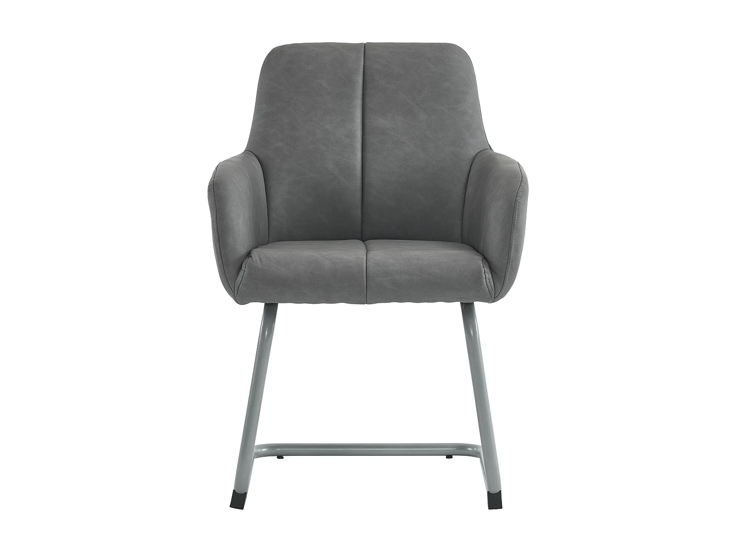 Set di 2 sedie da pranzo - pelle grigia - sedia con braccioli e schienale - gambe arcuate in acciaio