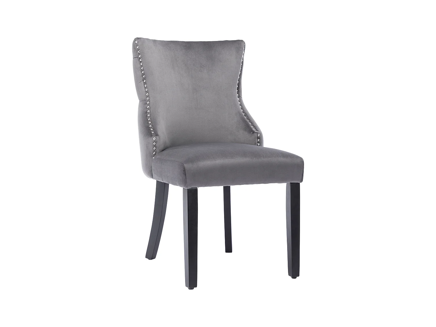 Set di 4 sedie da pranzo in velluto grigio - con schienali con bottoni e gambe in legno nero