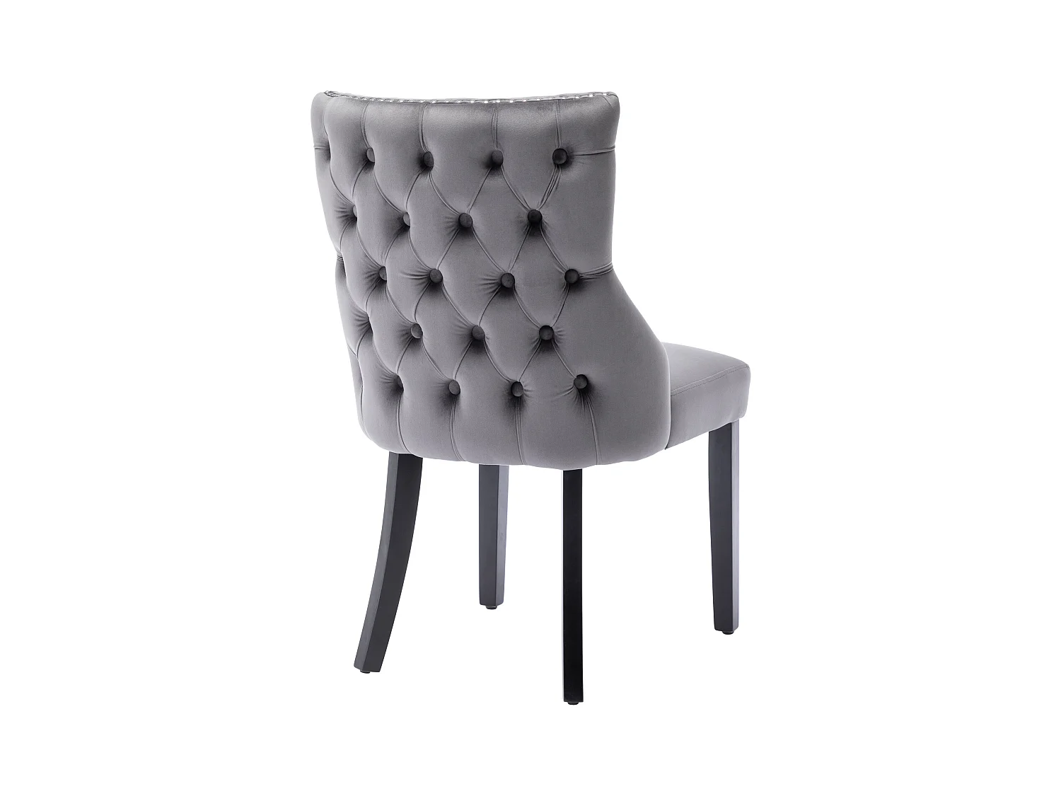 Set di 4 sedie da pranzo in velluto grigio - con schienali con bottoni e gambe in legno nero