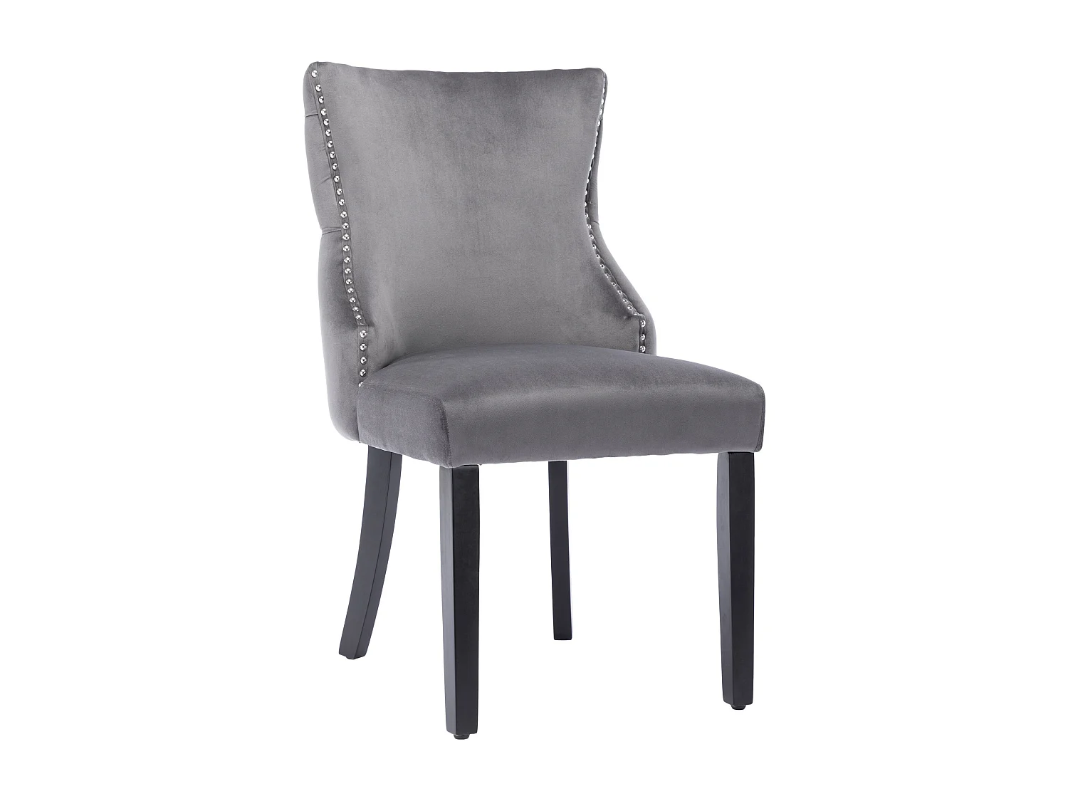 Lot de 4 chaises de salle à manger - velours gris - avec dossier boutonné et pieds en bois noir