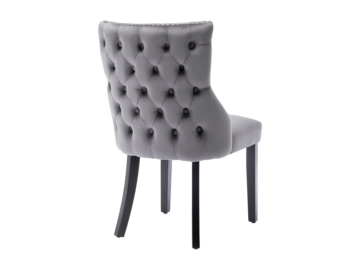 Lot de 4 chaises de salle à manger - velours gris - avec dossier boutonné et pieds en bois noir