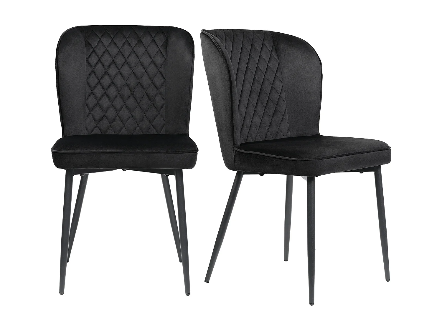 Lot de 2 chaises de salle à manger - velours noir - avec structure en métal et dossier rembourré