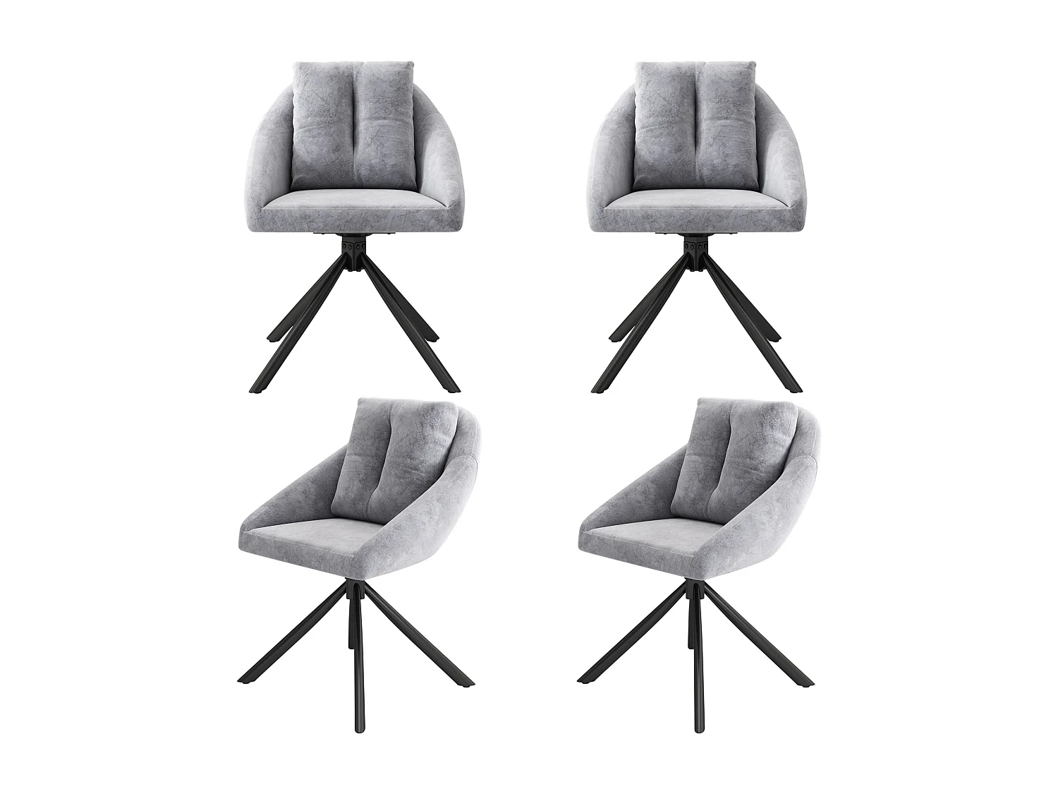 Juego de 4 sillas de comedor - tela de terciopelo gris - con respaldo acolchado y función giratoria