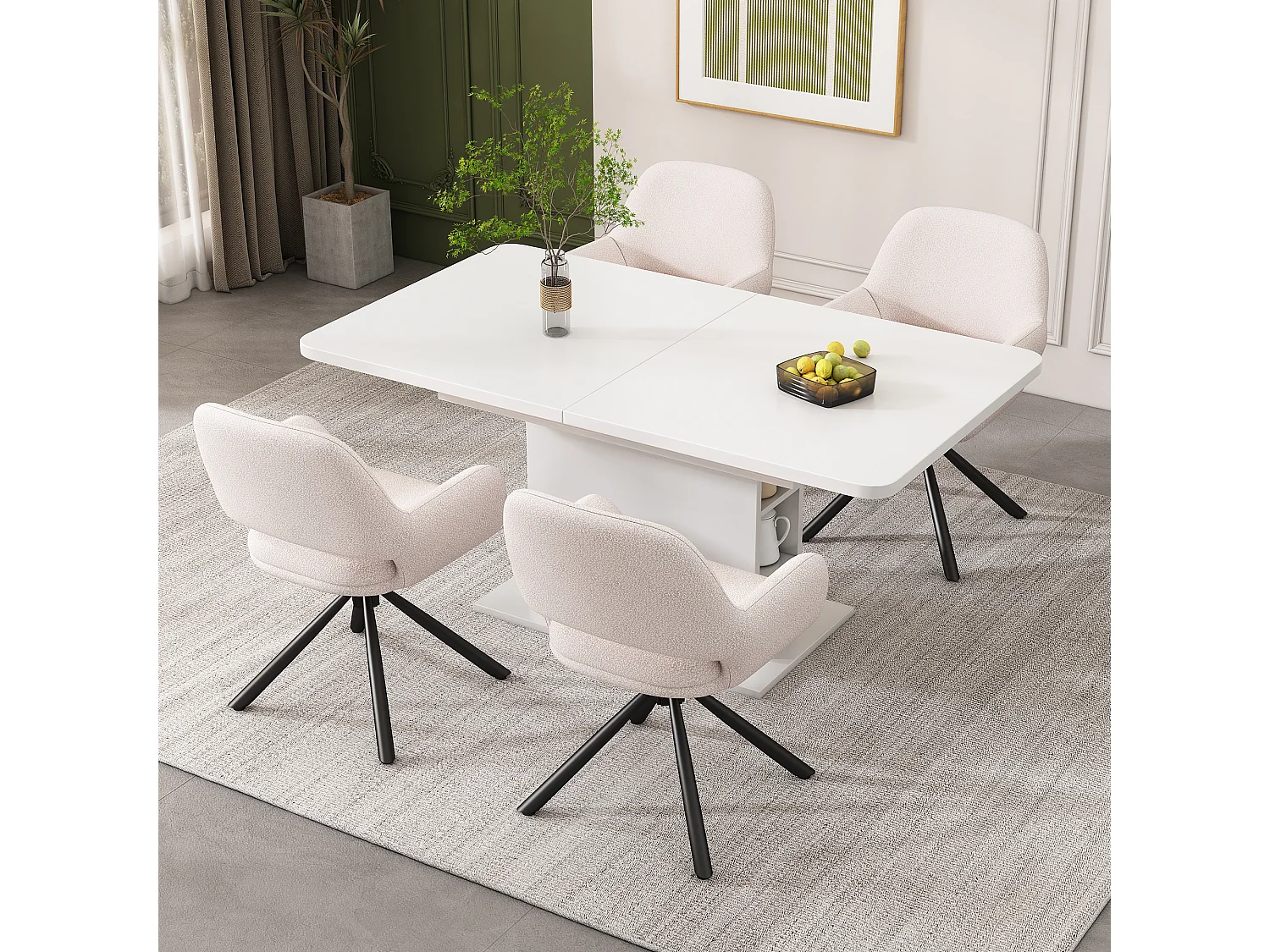 Juego de 4 sillas de comedor - tela sherpa blanca - con reposabrazos y función giratoria