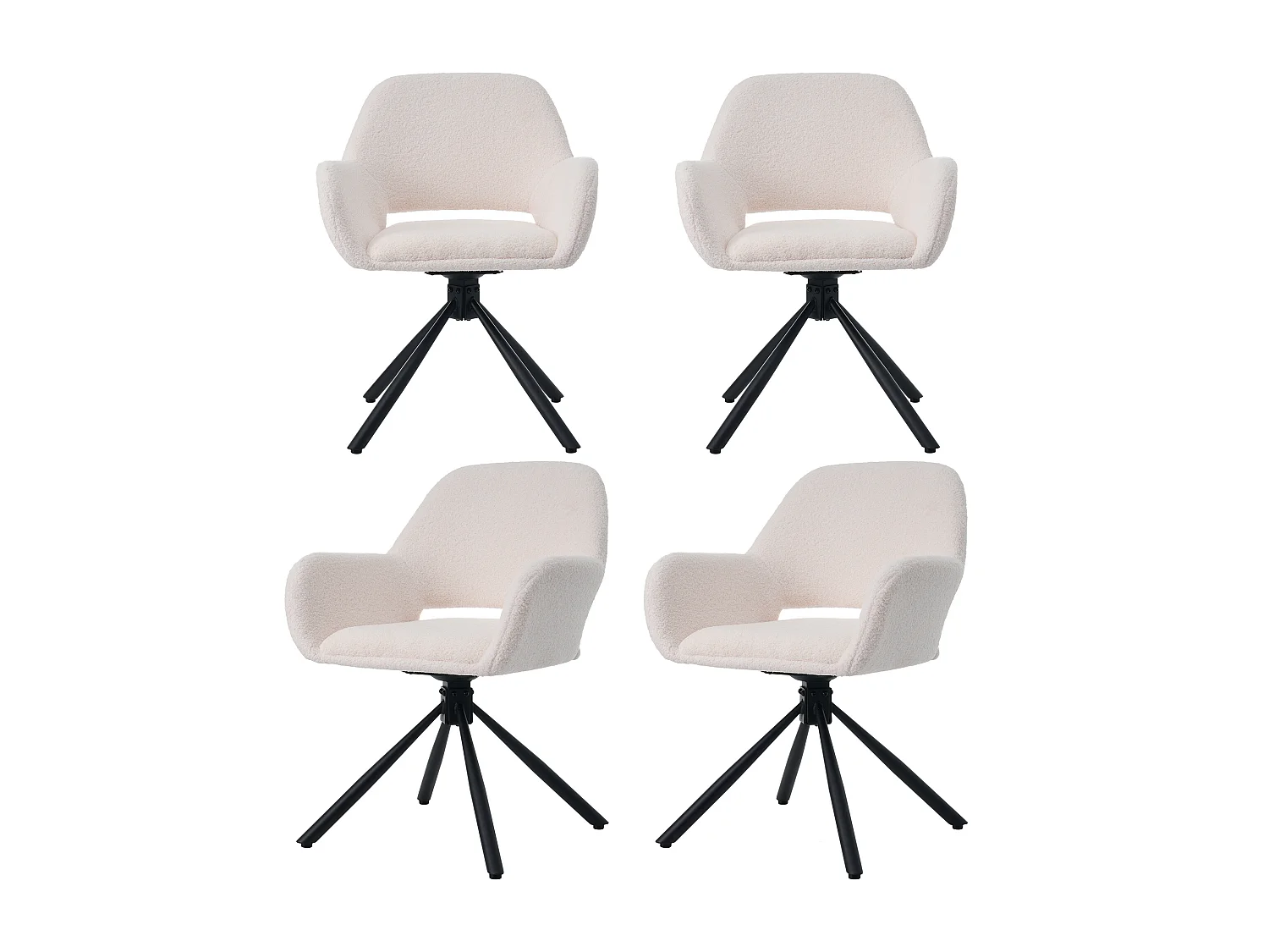 Juego de 4 sillas de comedor - tela sherpa blanca - con reposabrazos y función giratoria