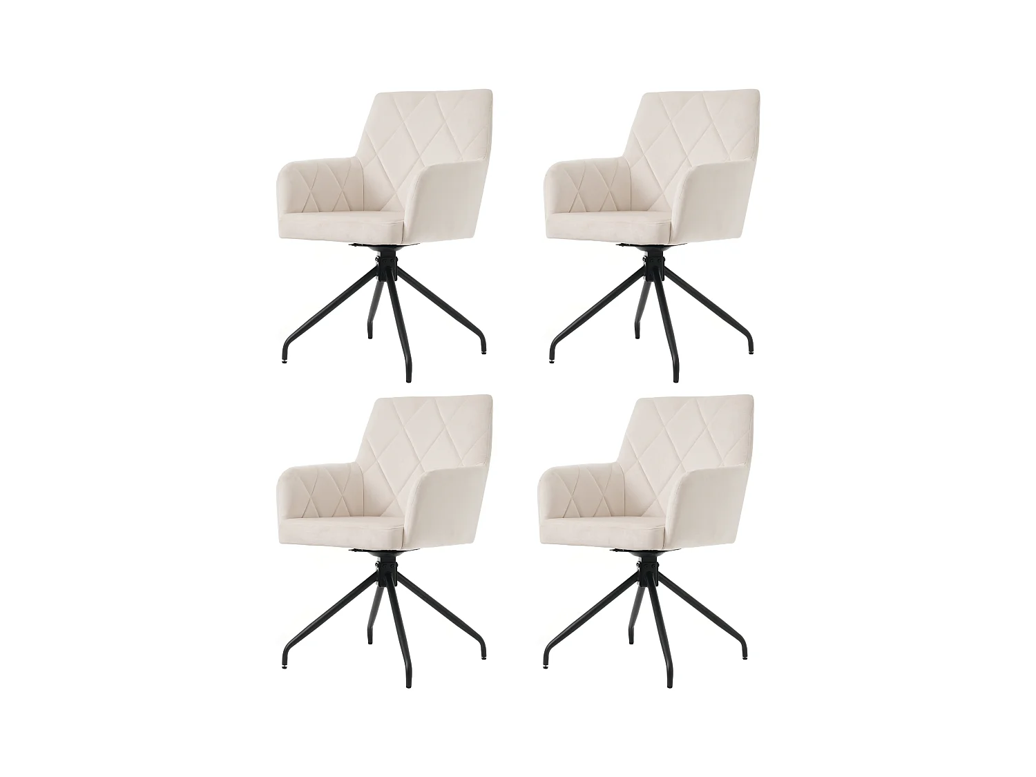Lot de 4 chaises de salle à manger - velours beige - avec accoudoirs et fonction pivotante - pieds en métal