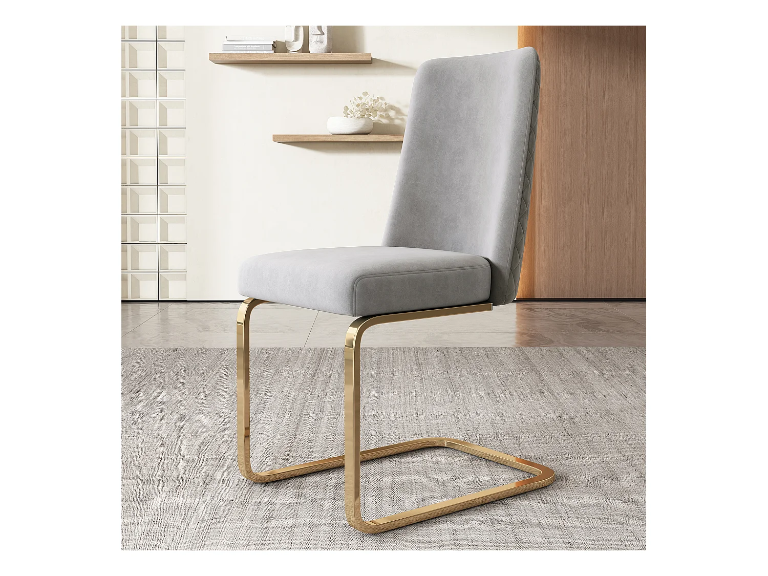 Lot de 4 chaises de salle à manger - velours gris - avec dossier rembourré et pieds en métal doré