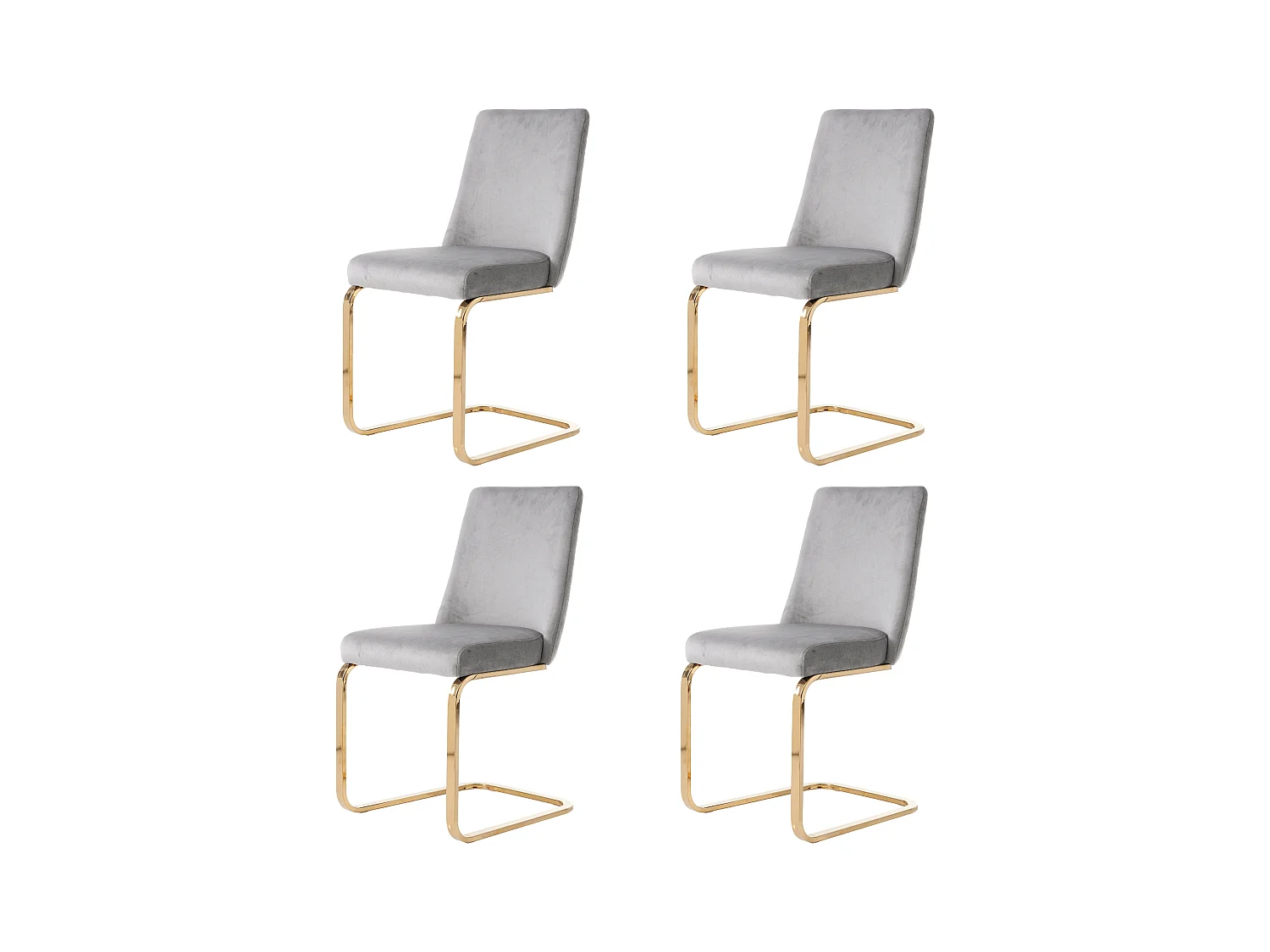 Lot de 4 chaises de salle à manger - velours gris - avec dossier rembourré et pieds en métal doré