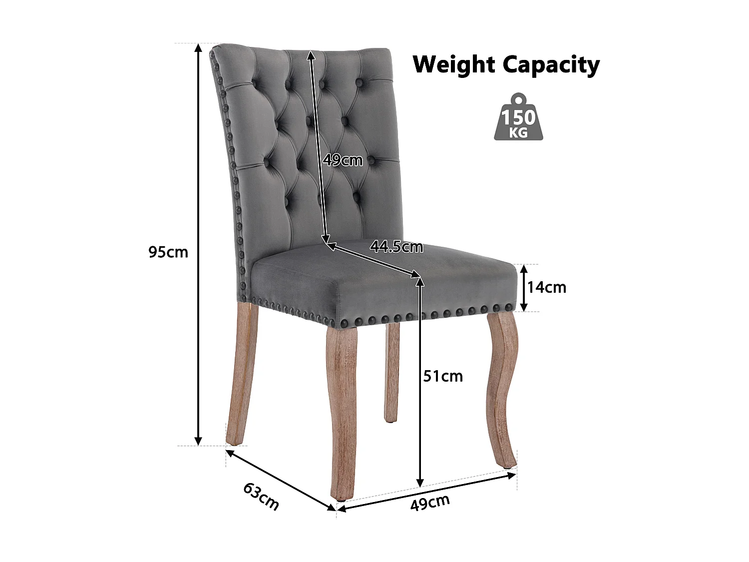 Juego de 2 sillas de comedor - silla de comedor de terciopelo gris - con respaldo acolchado y patas de madera