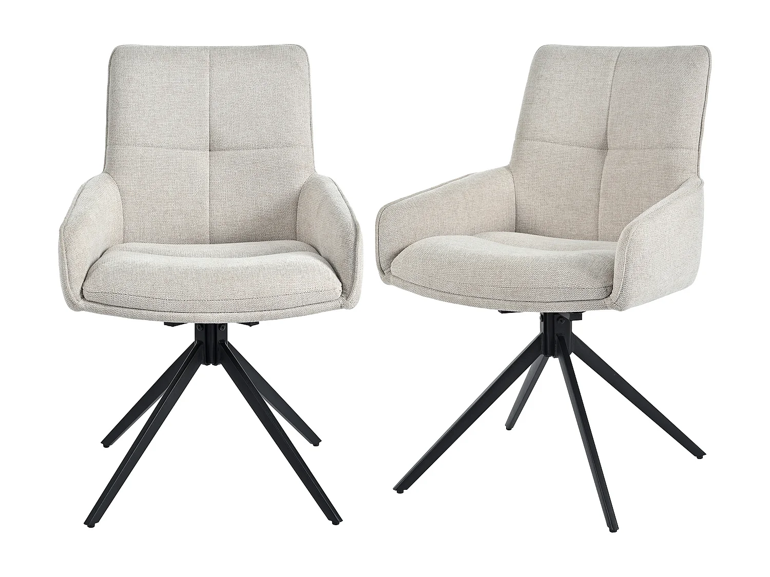Lot de 2 chaises de salle à manger - tissu lin beige - Chaise pivotante avec dossier et accoudoirs