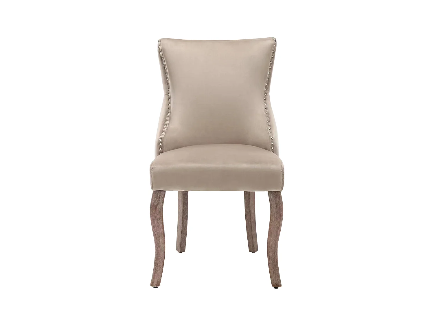 Juego de 4 sillas de comedor - terciopelo beige - con respaldo abotonado y patas de madera