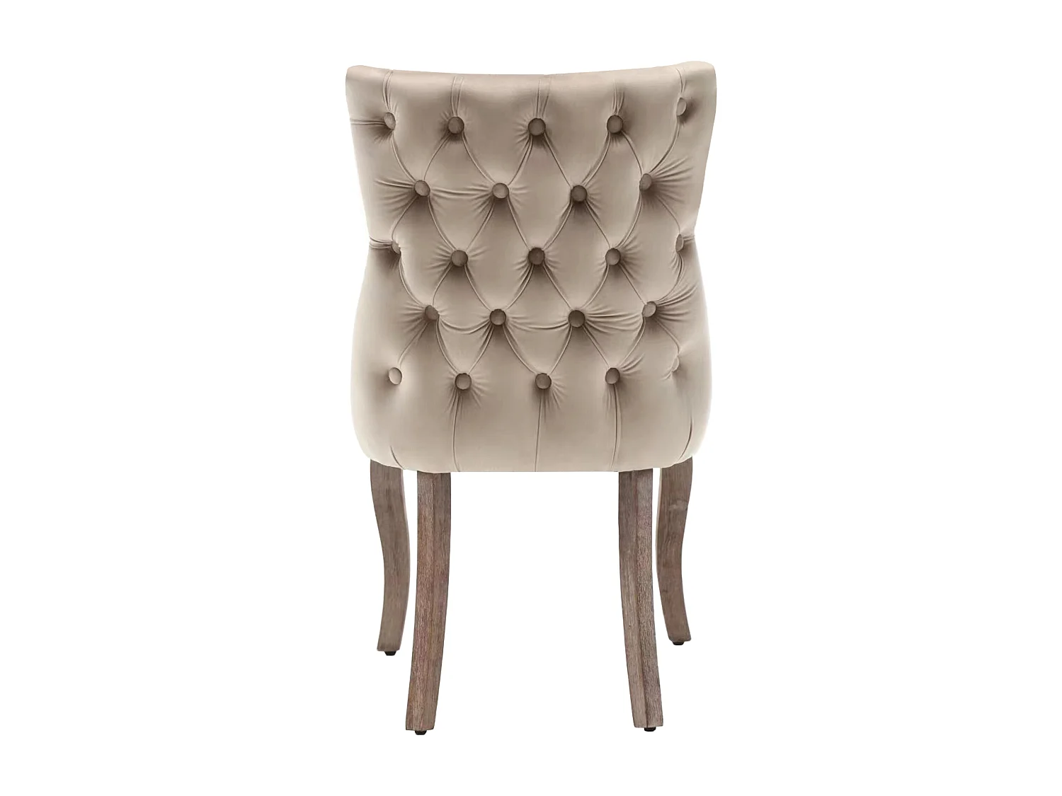 Lot de 4 chaises de salle à manger - velours beige - avec dossier boutonné et pieds en bois