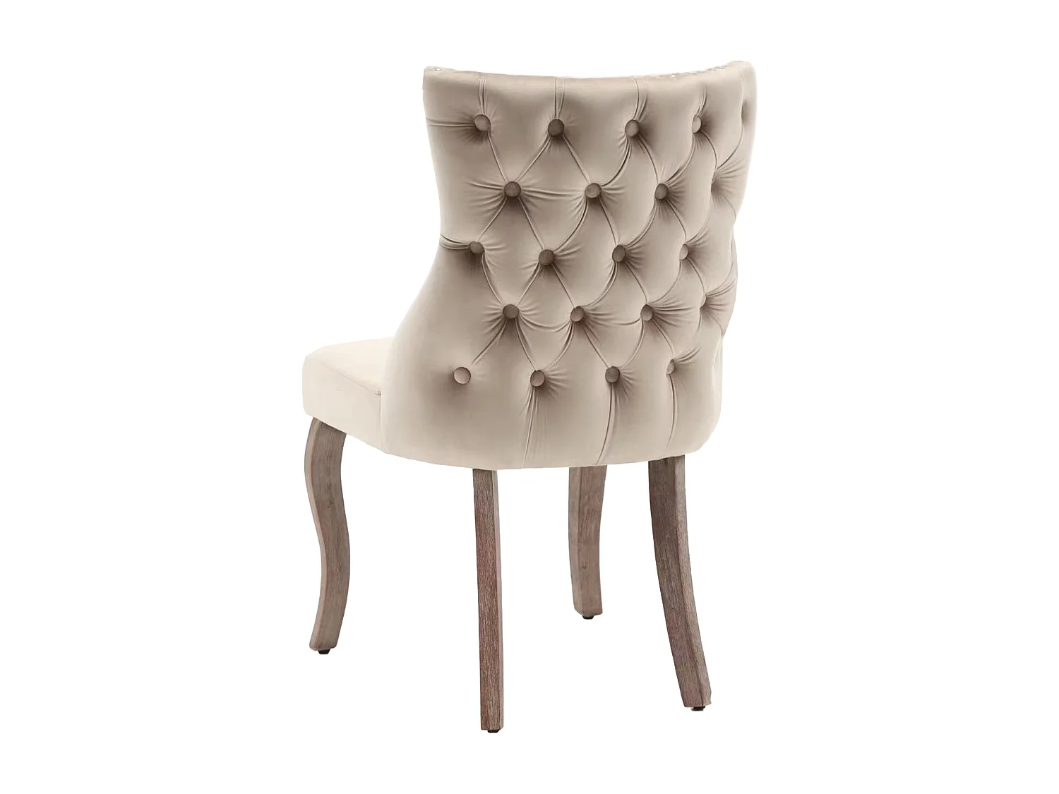 Lot de 4 chaises de salle à manger - velours beige - avec dossier boutonné et pieds en bois