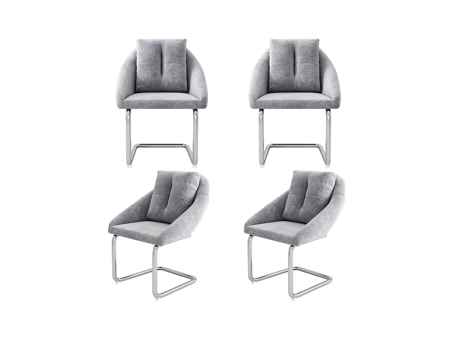 Set di 4 sedie da pranzo - Velluto grigio - Sedie con schienale imbottito e gambe arcuate argentate
