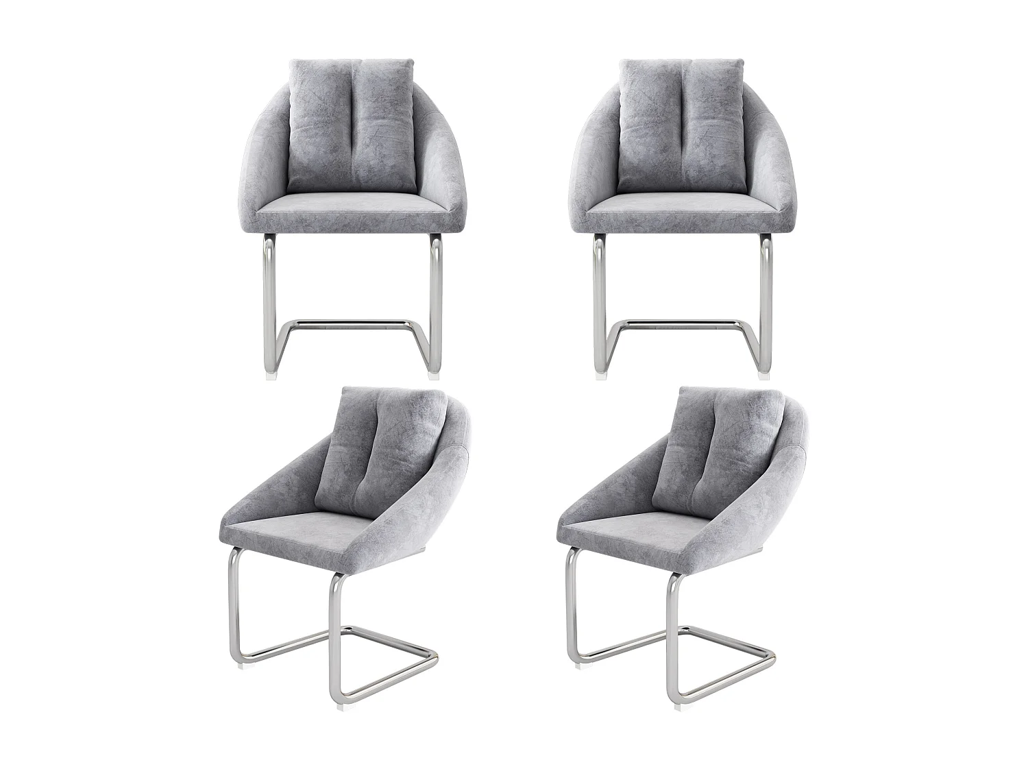 Set di 4 sedie da pranzo - Velluto grigio - Sedie con schienale imbottito e gambe arcuate argentate