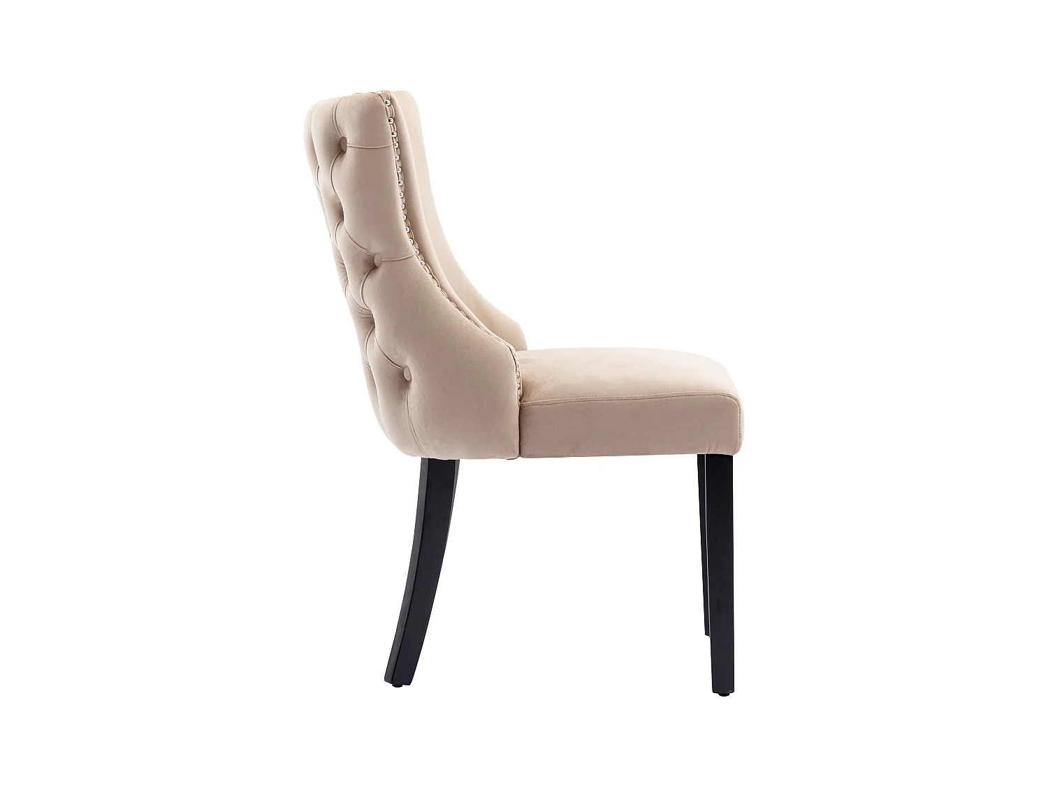 Juego de 2 sillas de comedor - terciopelo beige - con respaldo abotonado y patas de madera negras