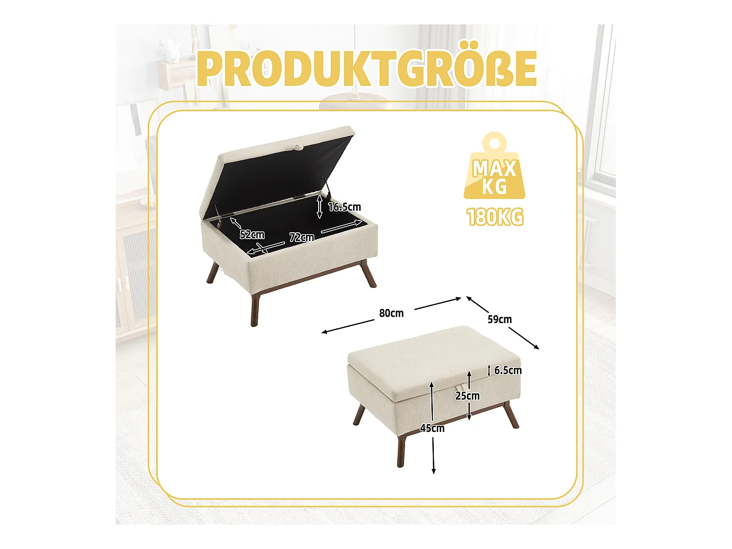 Chaise carrée - Chaise avec rangement - pour salon, entrée et salle familiale - lin blanc