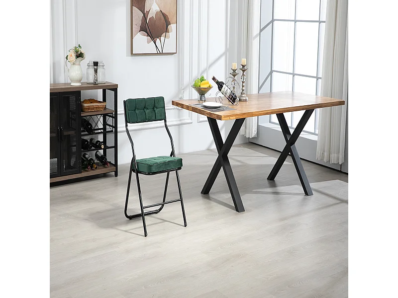 2er Set Esszimmerstühle - Klappstuhl mit Rückenlehne - grüner Samt