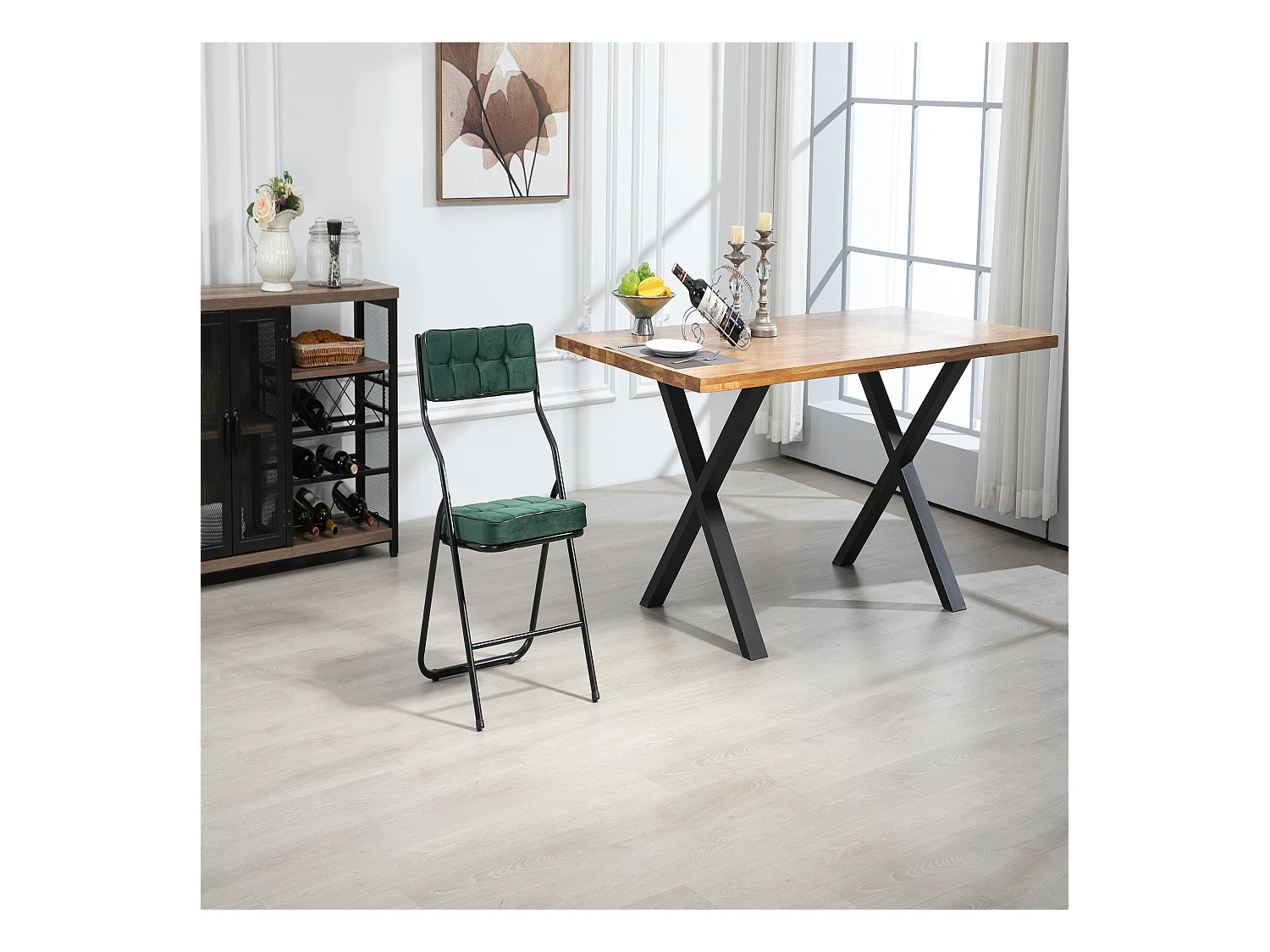 Lot de 2 chaises de salle à manger - Chaise pliante avec dossier - velours vert