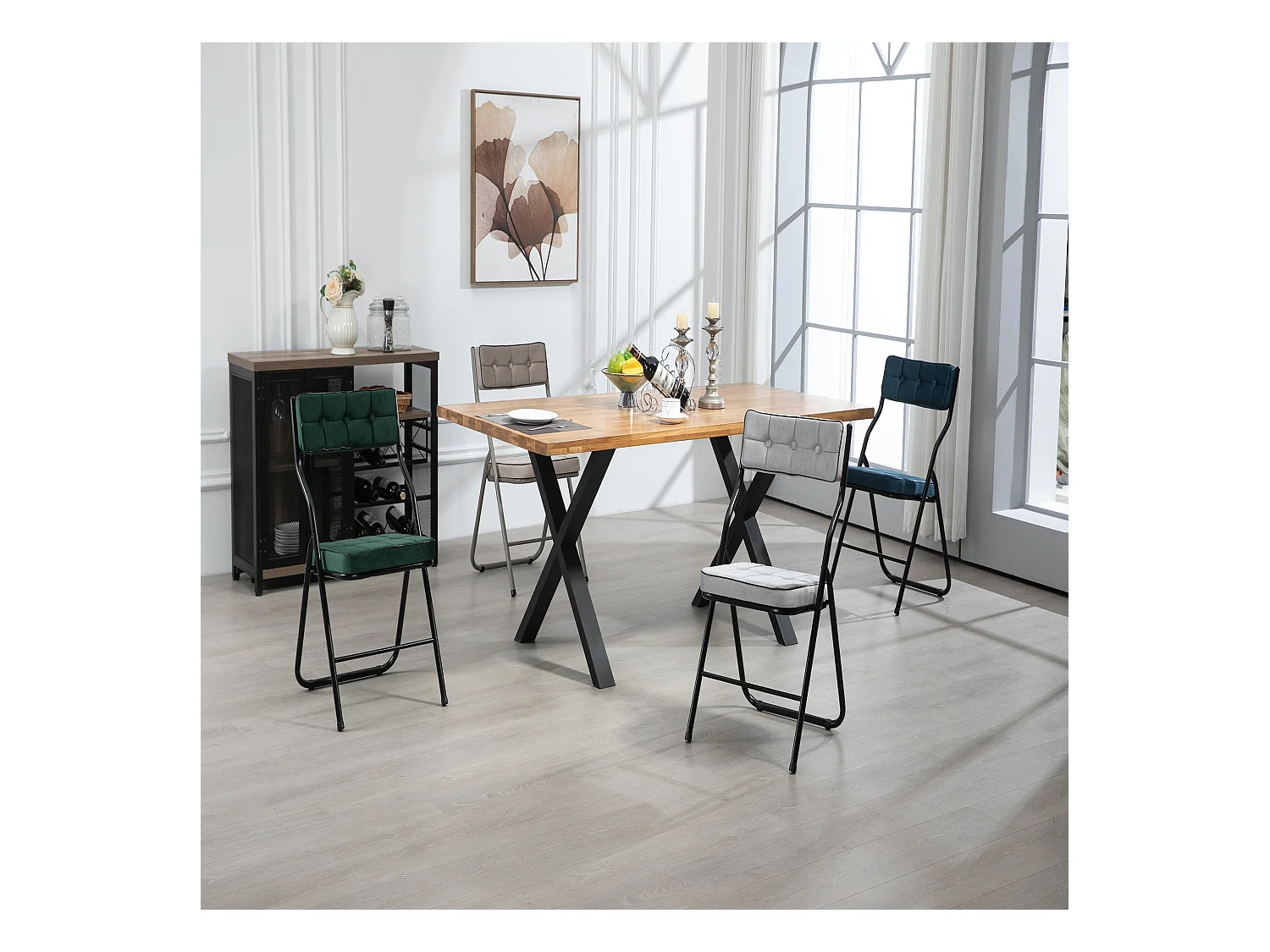 Lot de 2 chaises de salle à manger - Chaise pliante avec dossier - velours vert
