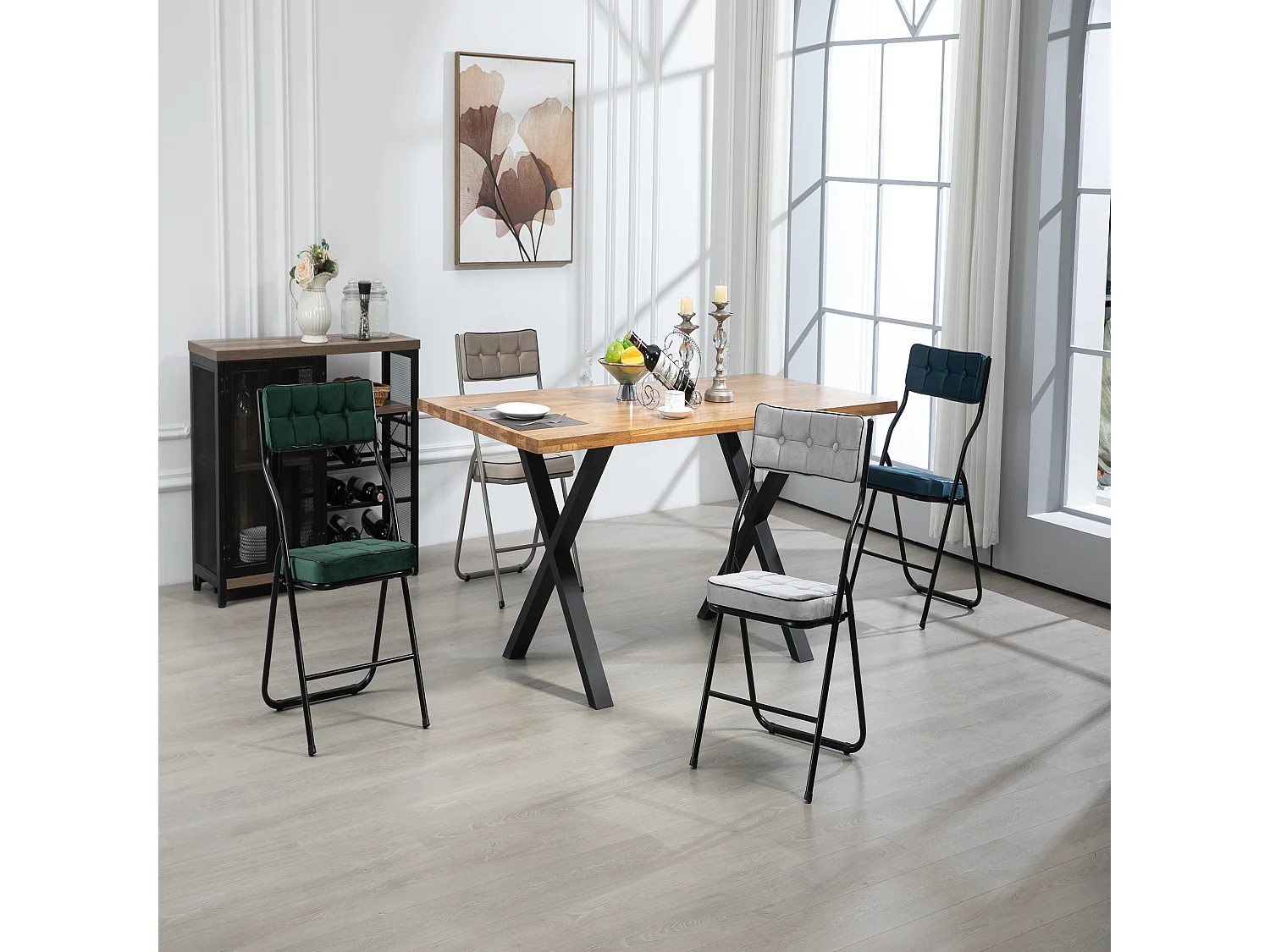 2er Set Esszimmerstühle - Klappstuhl mit Rückenlehne - grüner Samt