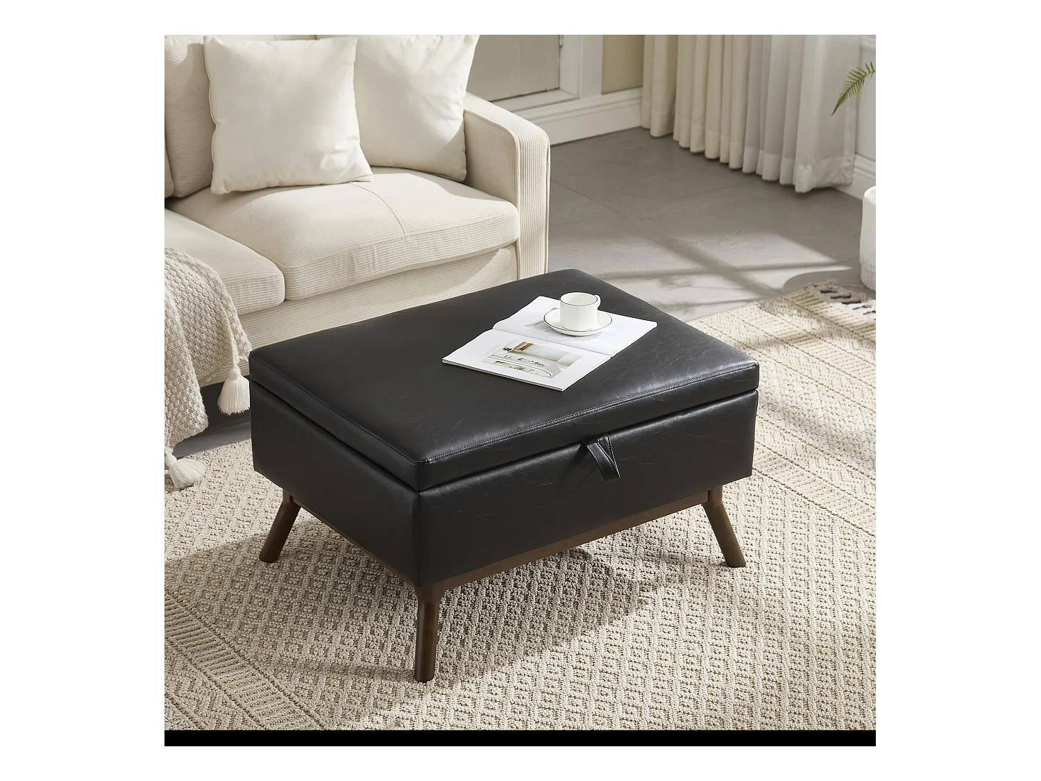 Chaise carrée - Chaise avec rangement - pour salon, entrée et salle familiale - noir