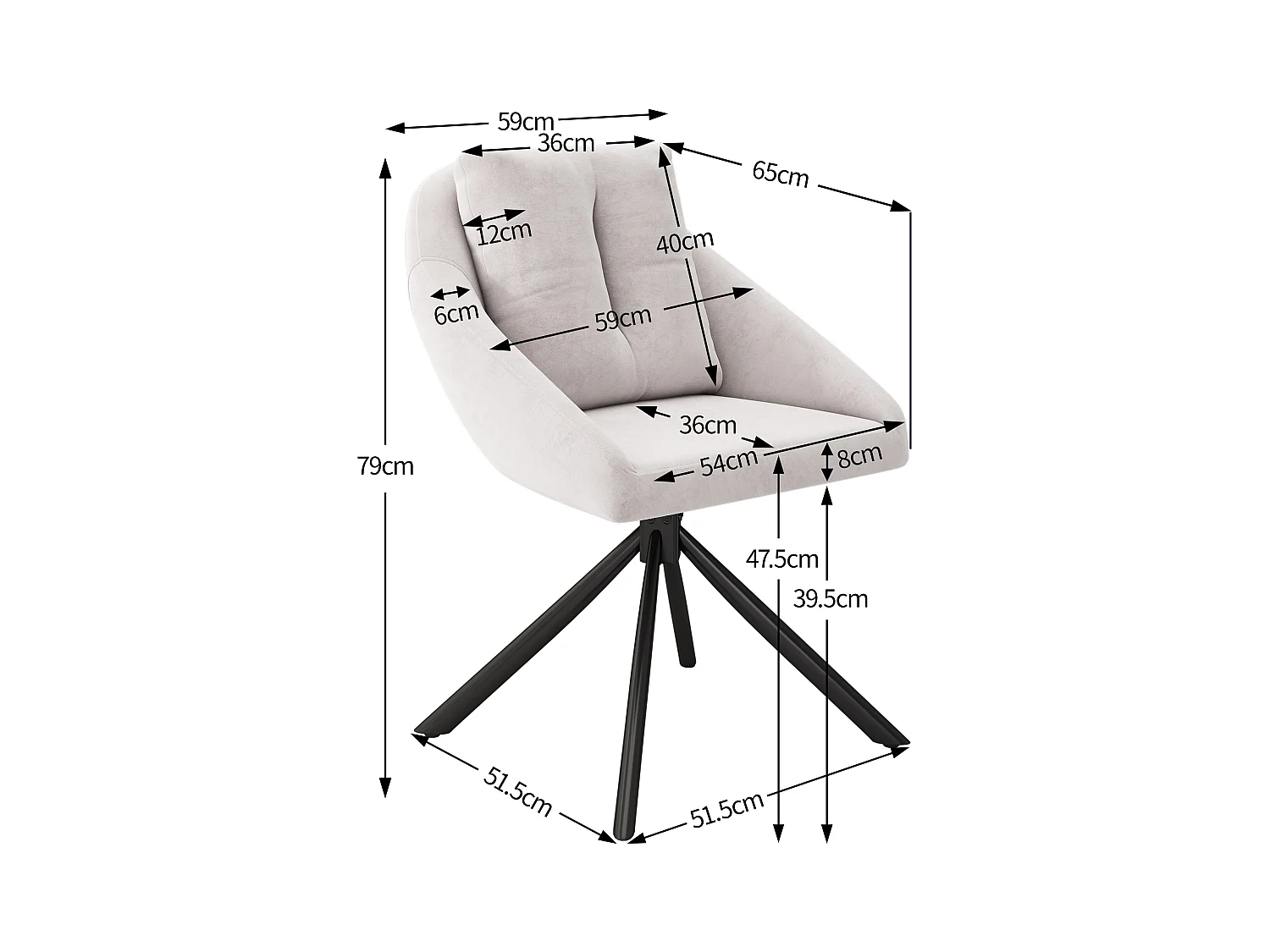 Lot de 4 chaises de salle à manger - avec dossier rembourré et fonction pivotante - velours beige