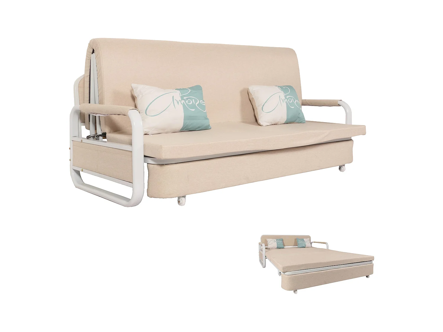 Schlafsofa MCW-M83, Stoff/Textil beige