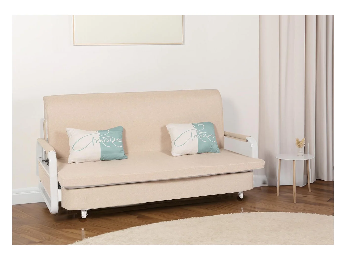 Schlafsofa MCW-M83, Stoff/Textil beige