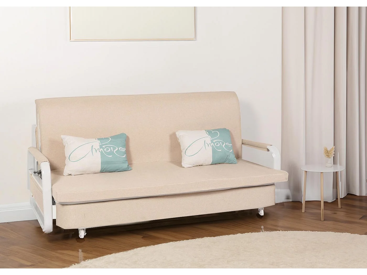 Schlafsofa MCW-M83, Stoff/Textil beige