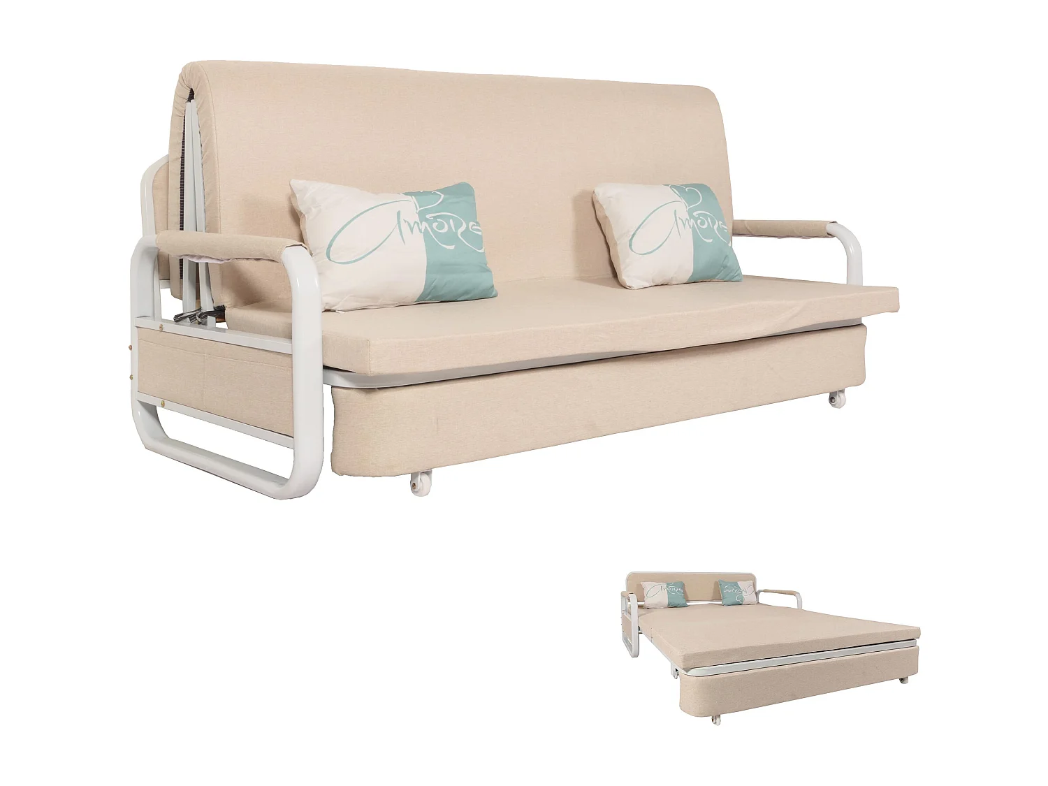 MCW-M83 sofa bed,  beige fabric