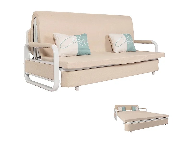 Schlafsofa MCW-M83, Stoff/Textil beige