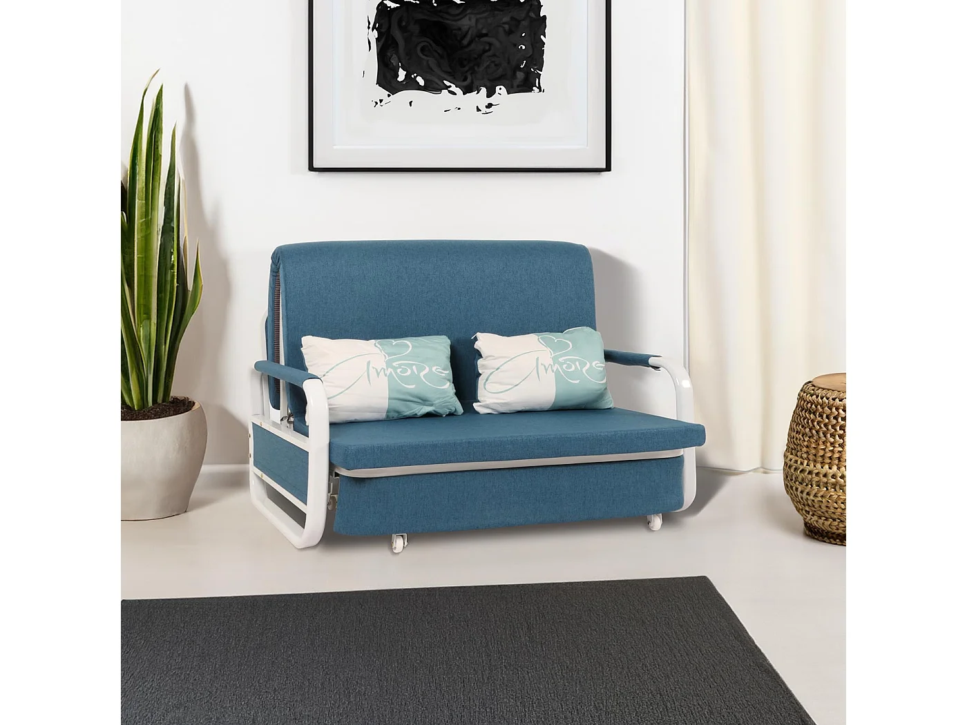 Schlafsofa MCW-M83, Stoff/Textil dunkelblau