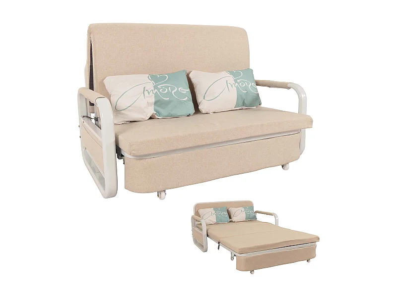 Divano letto MCW-M83, sofà, funzione letto box superficie sdraiata, 130x185cm ~ stoffa/tessuto beige